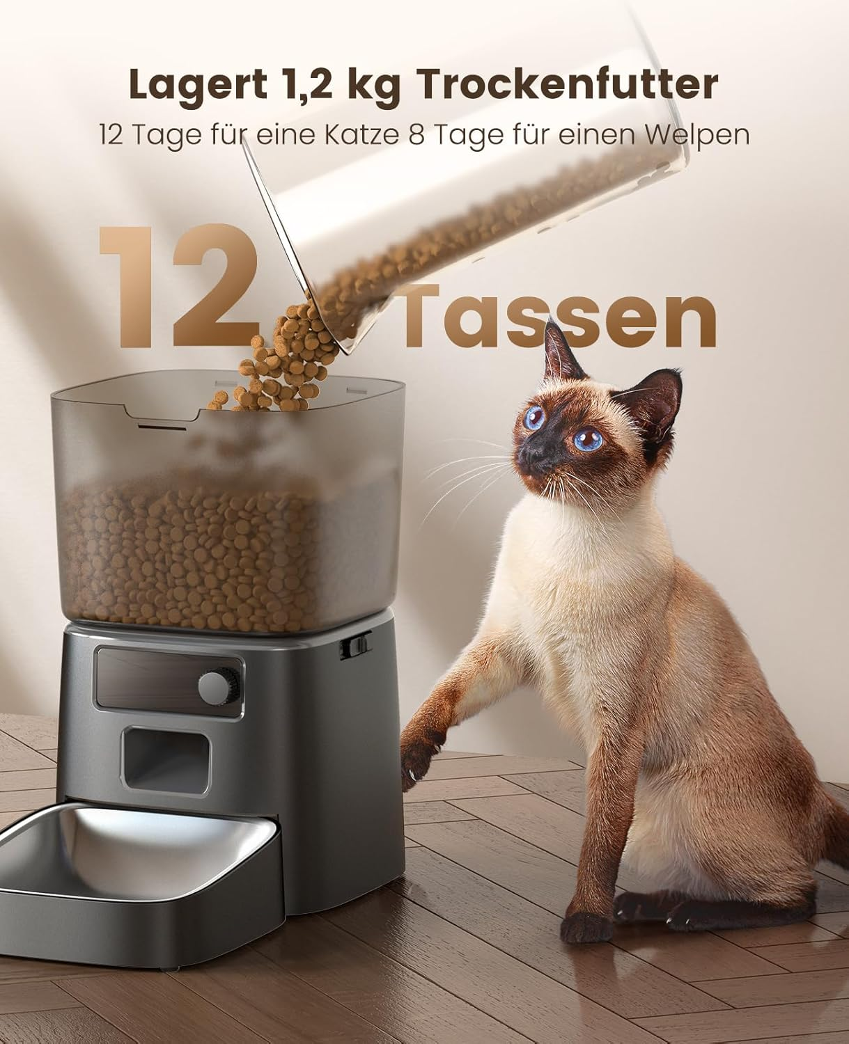 Oneisall Automatic Cat Feeder, 3.5L Smart Timed Pet Feeder Dry Food Dispenser with Desiccant Bag for Cats/Dogs, App Control,1-12 Meals a Day,10S Meal Call,Dual Power,Stainless Steel Bowl(Black)
