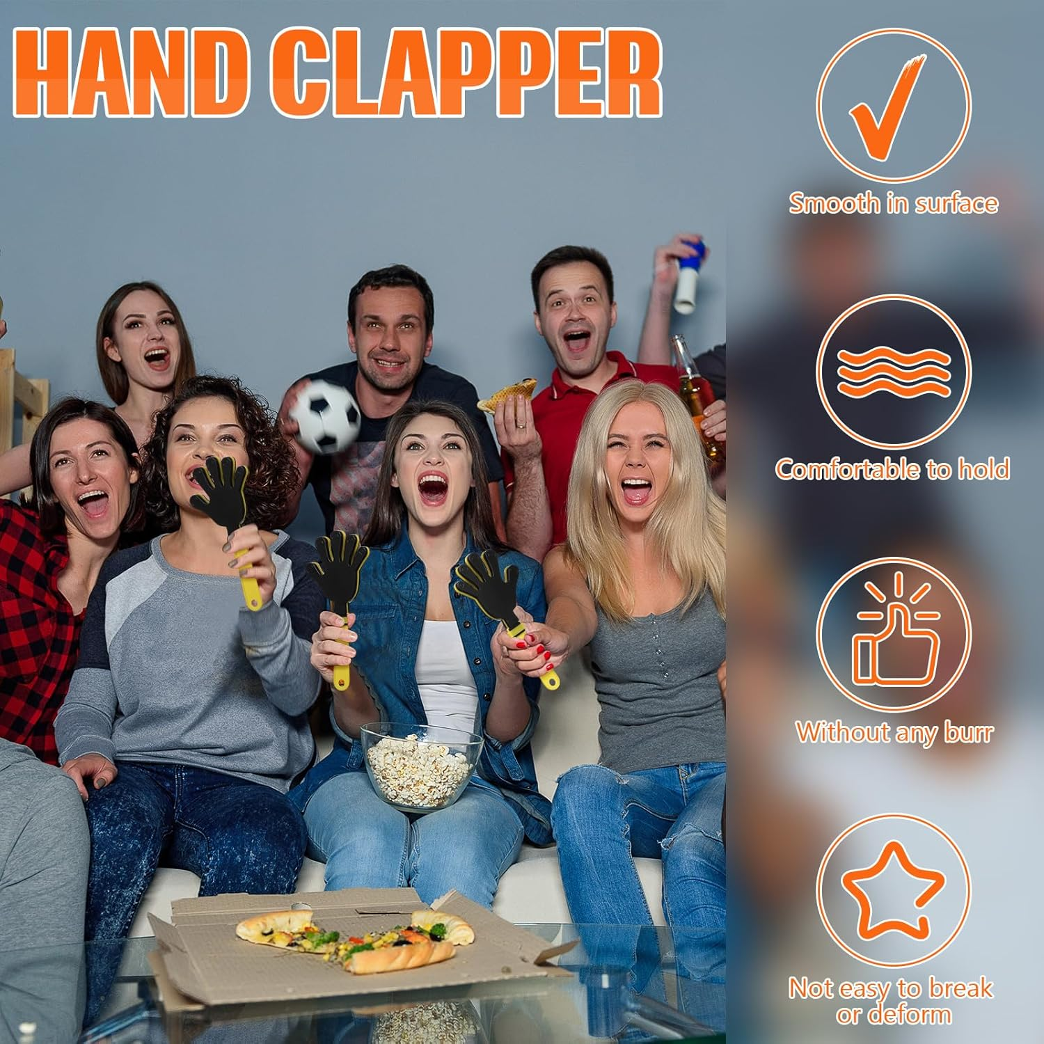 ZCYSRLQIN 24 Pcs Hand Clappers 7.5 Inch Plastic Clappers Noisemakers Party Favors Clapping Noise Maker Birthdays Game Prizes Classroom Rewards Football Sporting Events Cheers Supplies (Yellow,Black) image number 4