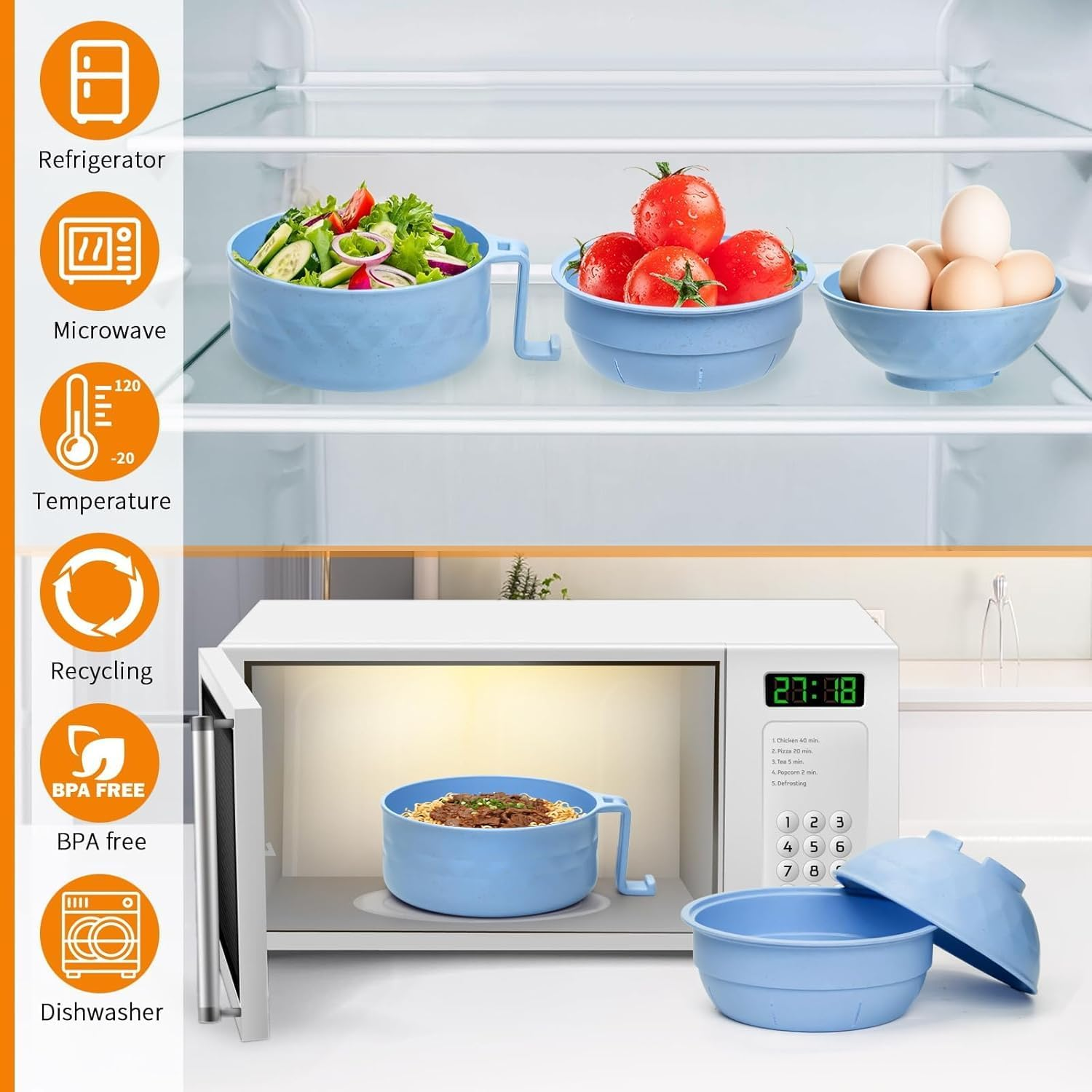 Yharnamite 6 Pcs Ramen Bowl Set, Ramen Noodle Bowls with Chopsticks, Spoon, Fork, Strainer and Lid, Microwave Ramen Cooker, Ramen Pot Set for Dorm Room, Apartment, Home, Office (Black) image number 6