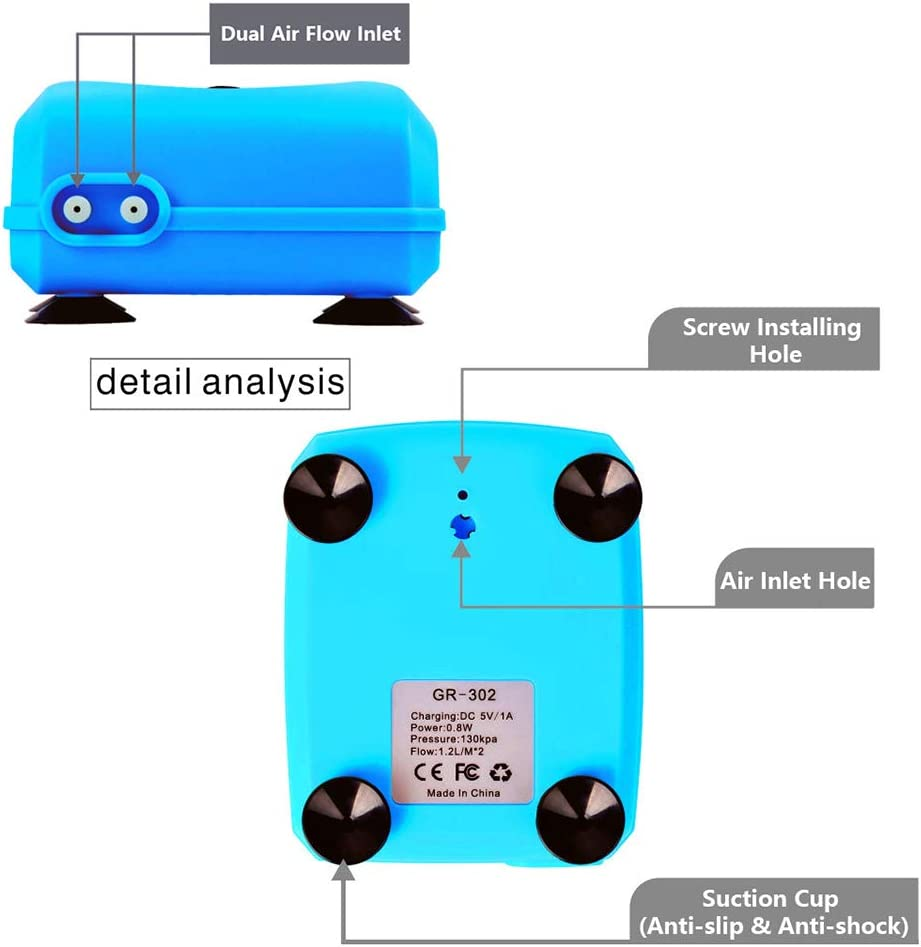 Fish Tank Air Pump,Solar Air Pump Fish Tank Oxygenator 6V 3.5W,Outdoor Pond Oxygen Pump Aerator,With Dual Aquarium&Air Bubble Stone,For Fishing Fish Tranportation Small Ponds Pools Water Circulation image number 2