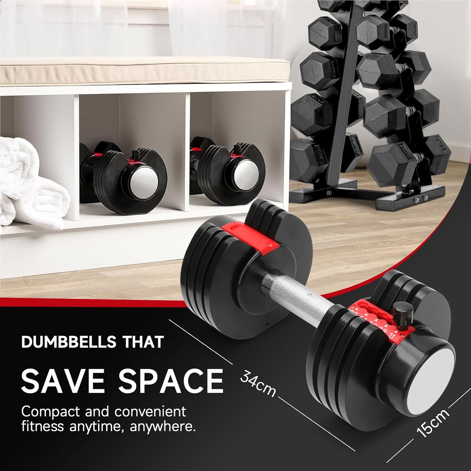 22KG Adjustable Dumbbells Set, Koreal Dumbbell Set, Quick Dial Adjustment Weights with Safety Locking Button, 2.5KG to 11KG Set of 2, Space Saving Strength Training for Full Body Home Gym Workout image number 4