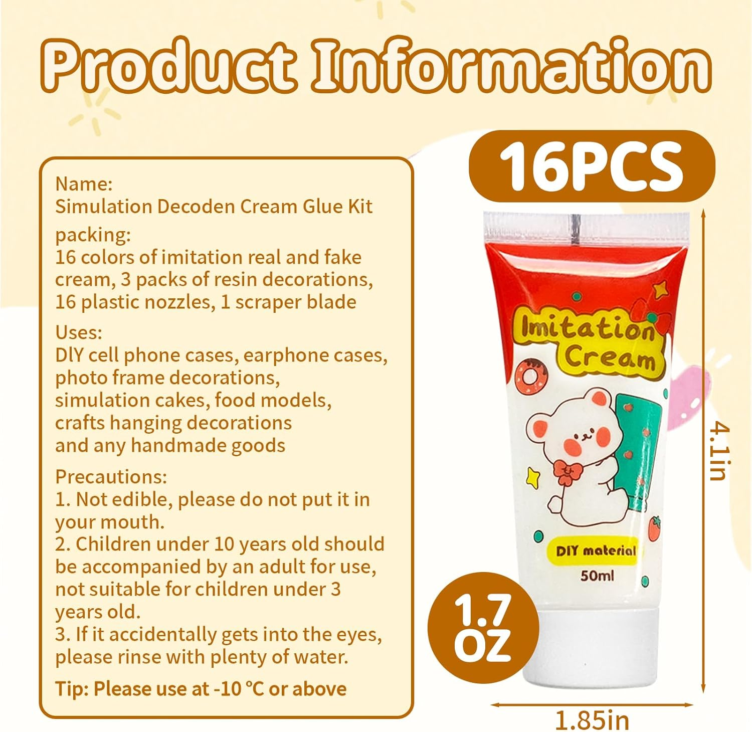 16 Colors Decoden Cream Kit, Fake Whipped Cream Glue Clay, Decoden Phone Case Kit, Suitable for DIY Crafts and Phone Case Accessories Decoration image number 6