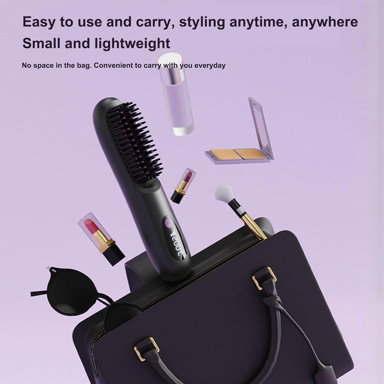 Gkgwuxf Straightening Comb,Cordless Brush Straightener for Women - Rechargeable Heated Styling Appliances with LCD Display for Morning Routine Travel Home Salon Trip image number 2