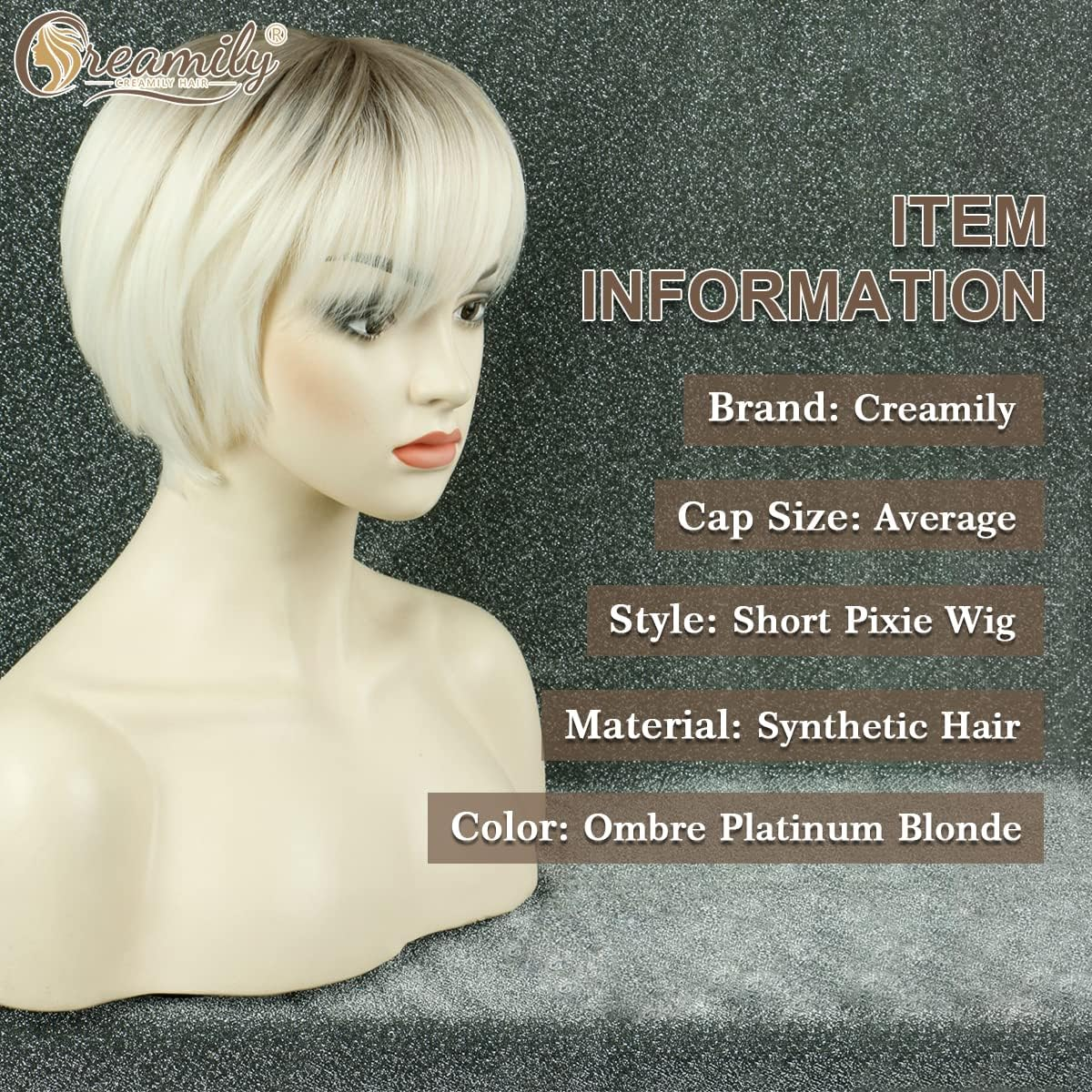 Creamily Short Blonde Wig for Women Ombre Blonde Short Wig Natural Layered Straight Synthetic Hair Wig with Bangs Short Wigs for Women Platinum Blonde Wig for Women - Brown image number 6