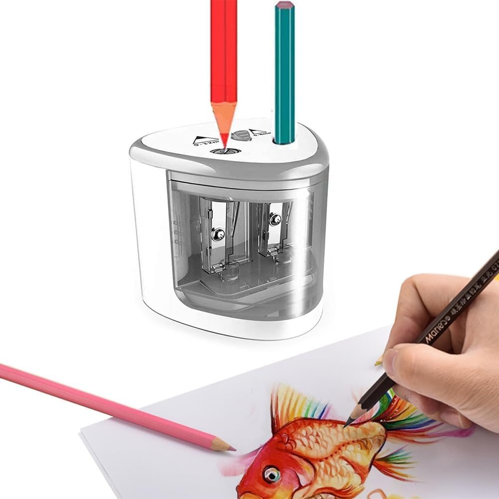 Two-Hole Electric Pencil Sharpener, Steel Blade, Battery-Powered Pencil Sharpener for Size 2 and 6-12Mm Pencils, Suitable for Home Office, School, Classroom (Pink)