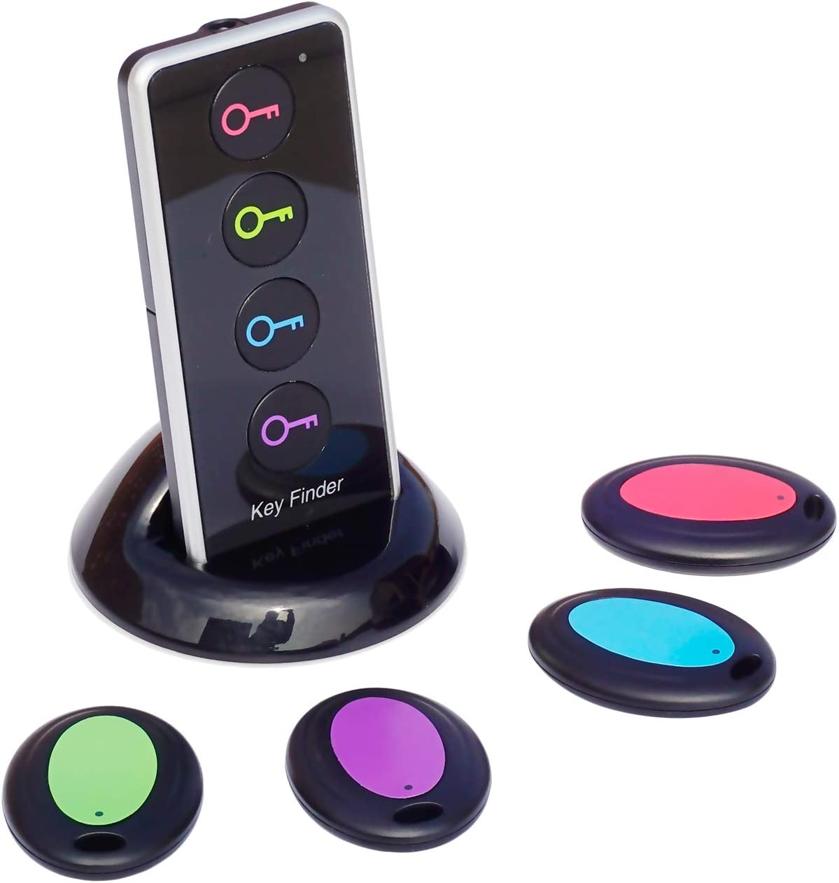 Key Finder Locator with Sound, 85Db Item Trackers with 131Ft Range Beeper Tags, Wireless Key Finders for Finding Keys Wallet Remote Control Pet Phone, 4 Receivers & Flashlight image number 1