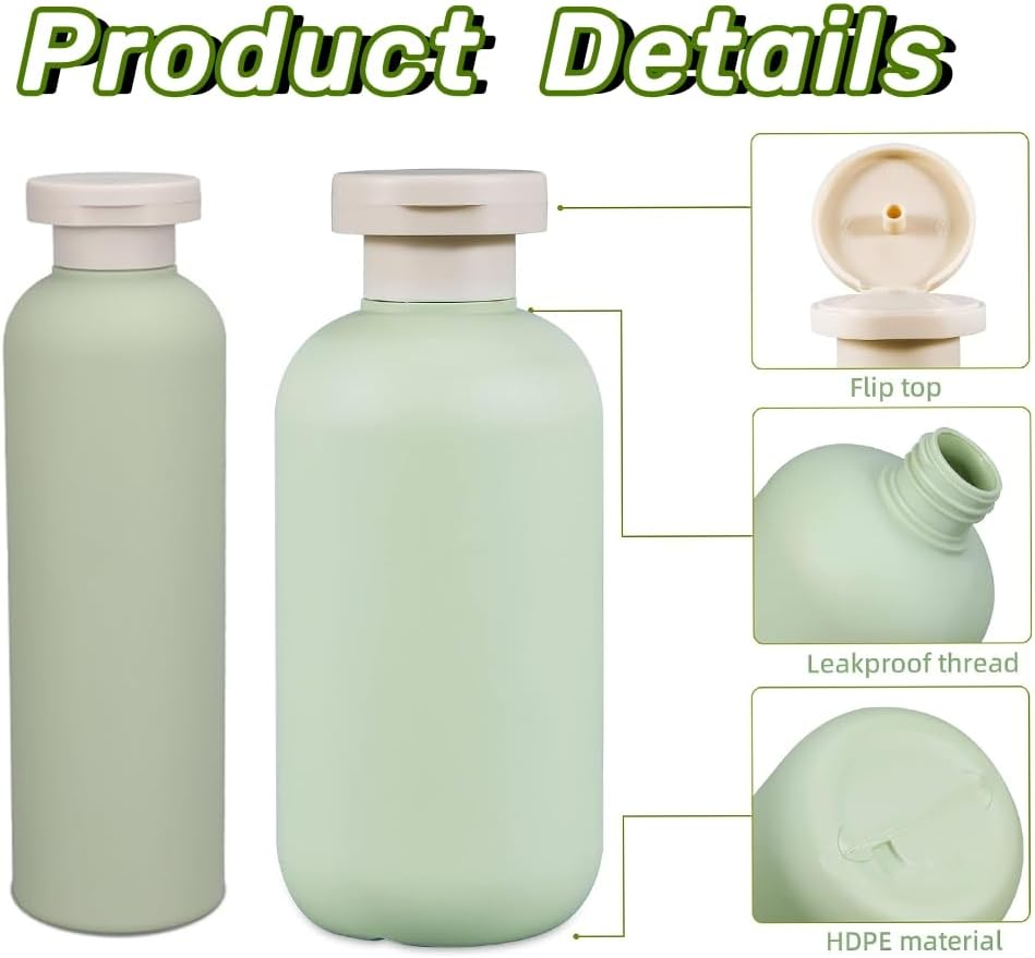 Refillable Shampoo Conditioner Squeeze Bottles with Flip Cap - Travel Plastic Cream Bottles, 2Pcs (400) image number 3