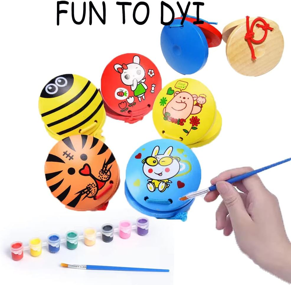 12 Pcs Musical Castanets Instrument, Clap Board Music Educational，Classroom DIY Wooden Percussion Instrument Finger Castanets(Blue and Red)