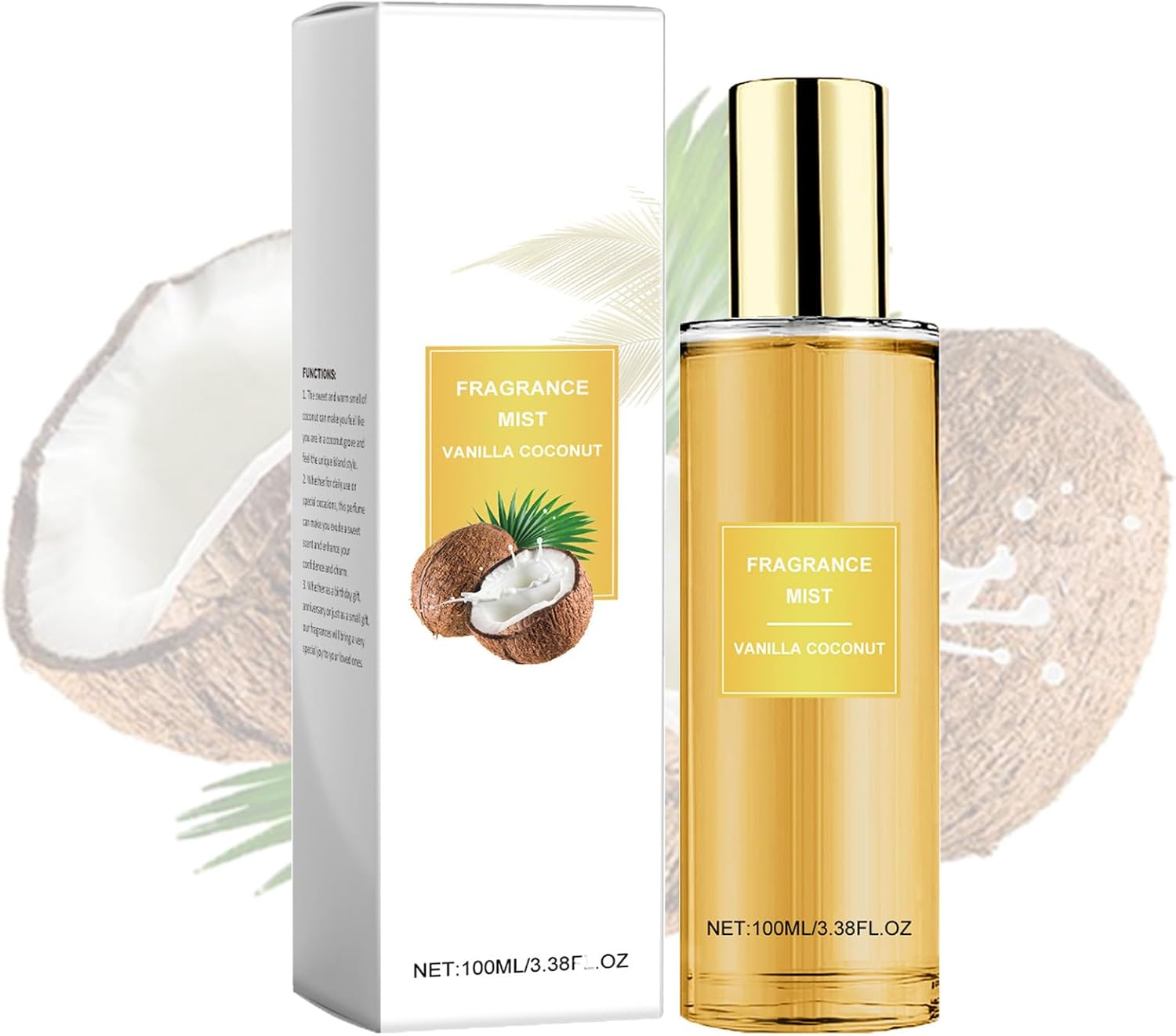 Vanilla Coconut Fragrance Mist, 100Ml Coconut Vanilla Perfume Spray, Hydrates Van/Illa Skin Body Mist Spray Perfume, Long-Lasting Perfumes Mi/St with Light Fragrance for Skin and Hair Care (5 PCS)