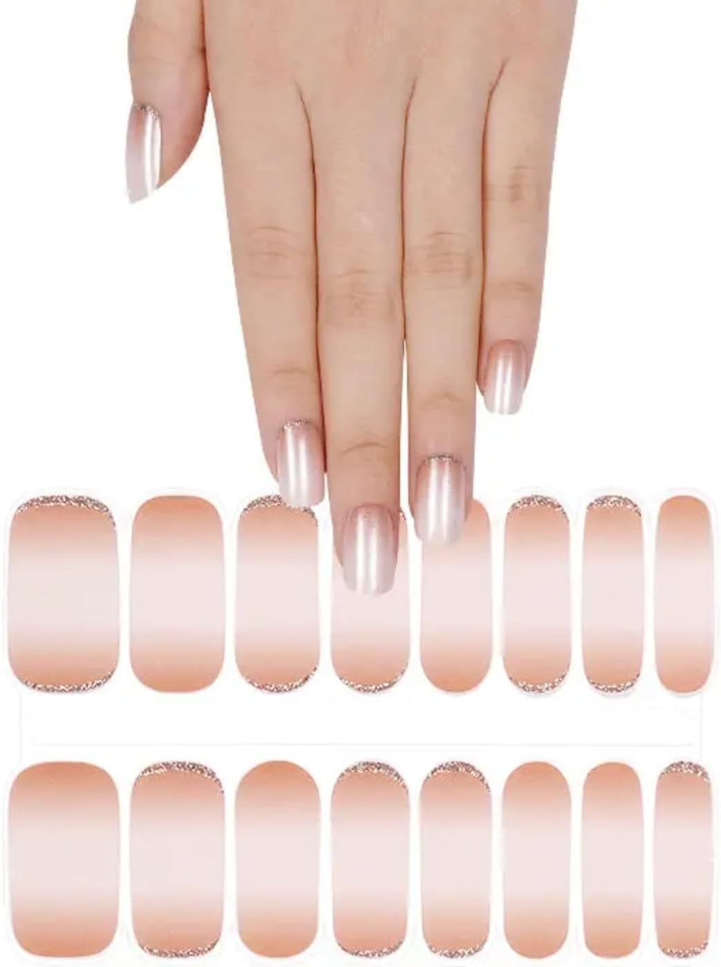 NKA Semi-Cured Gel Nail Strips Kit &ndash; 16 Long Strips in 8 Sizes &ndash; Quick & Easy Application &ndash; Cures in 60 Seconds &ndash; Includes Mini File & Cuticle Stick &ndash; Long-Lasting (Sand)