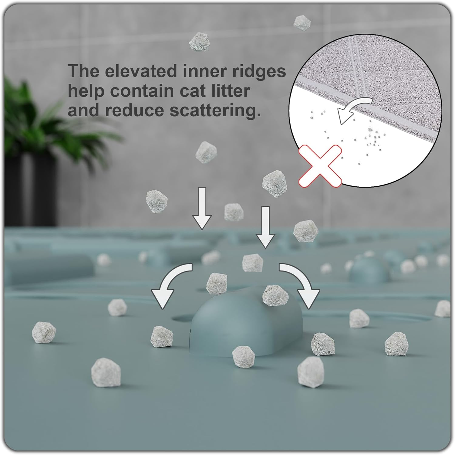 OHMO Premium Silicone Cat Litter Tray Mat, 60 X 40 Cm, Waterproof and Bpa-Free, Cat Litter Tray Mat, Easy to Clean and Keeps Your Home Clean (Light Blue)