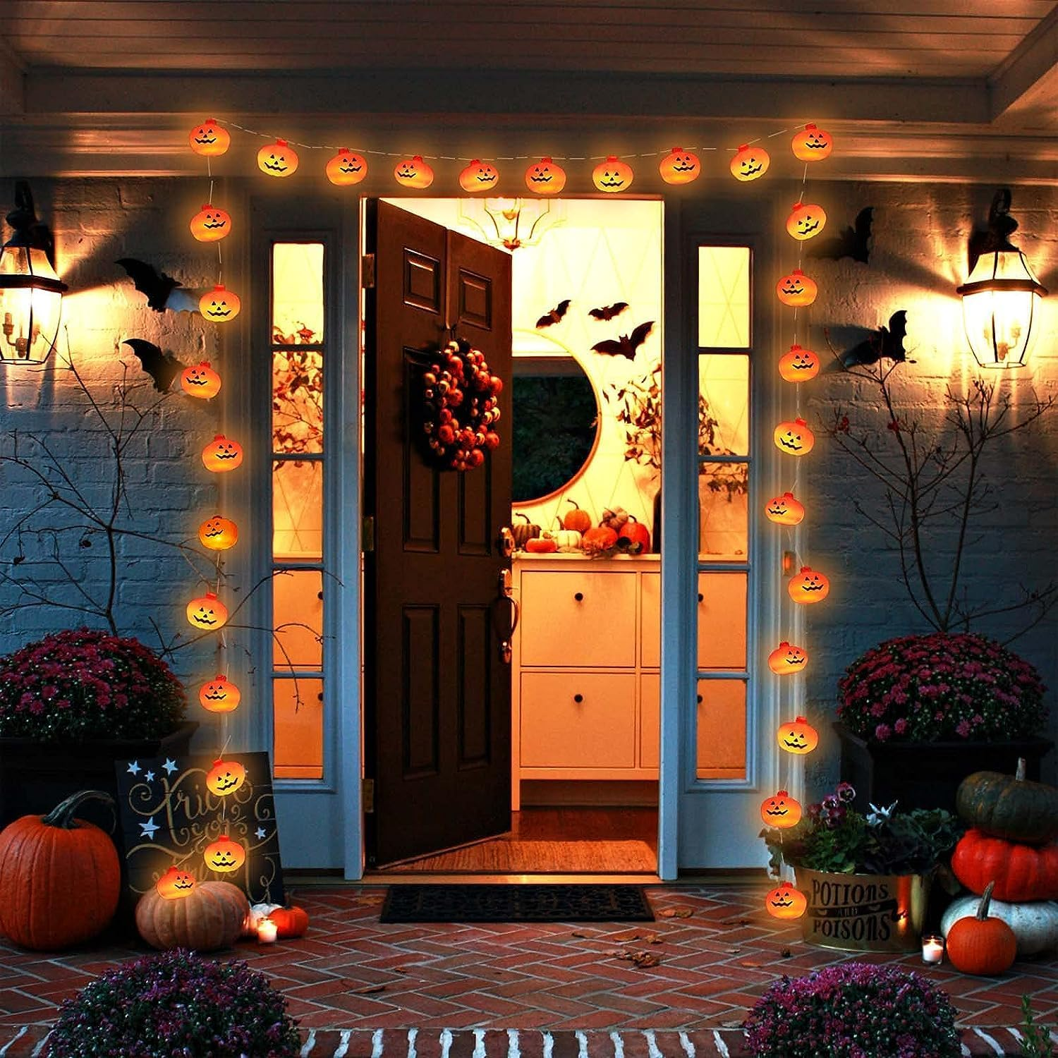 Halloween String Lights, 3M 20 LED Orange Pumpkin Lights with 2 Lighting Modes, Indoor/Outdoor Use, Perfect for Halloween Decorations image number 4