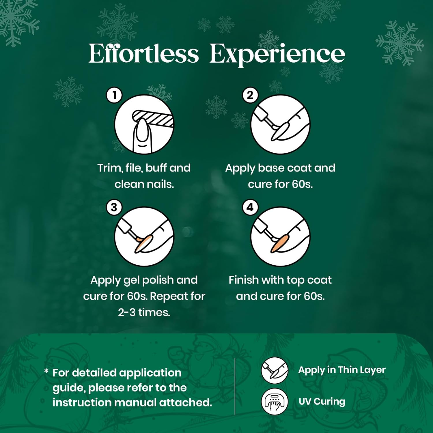 Beetles Gel Polish Carnival Evergreen Gel Nail Polish Set 6 Pcs Glitter Green Sparkle Gel Polish Kit Soak off UV Nail Lamp Avocado Dark Green Nail Gel Nail Kit Nail Art Design Woman image number 4