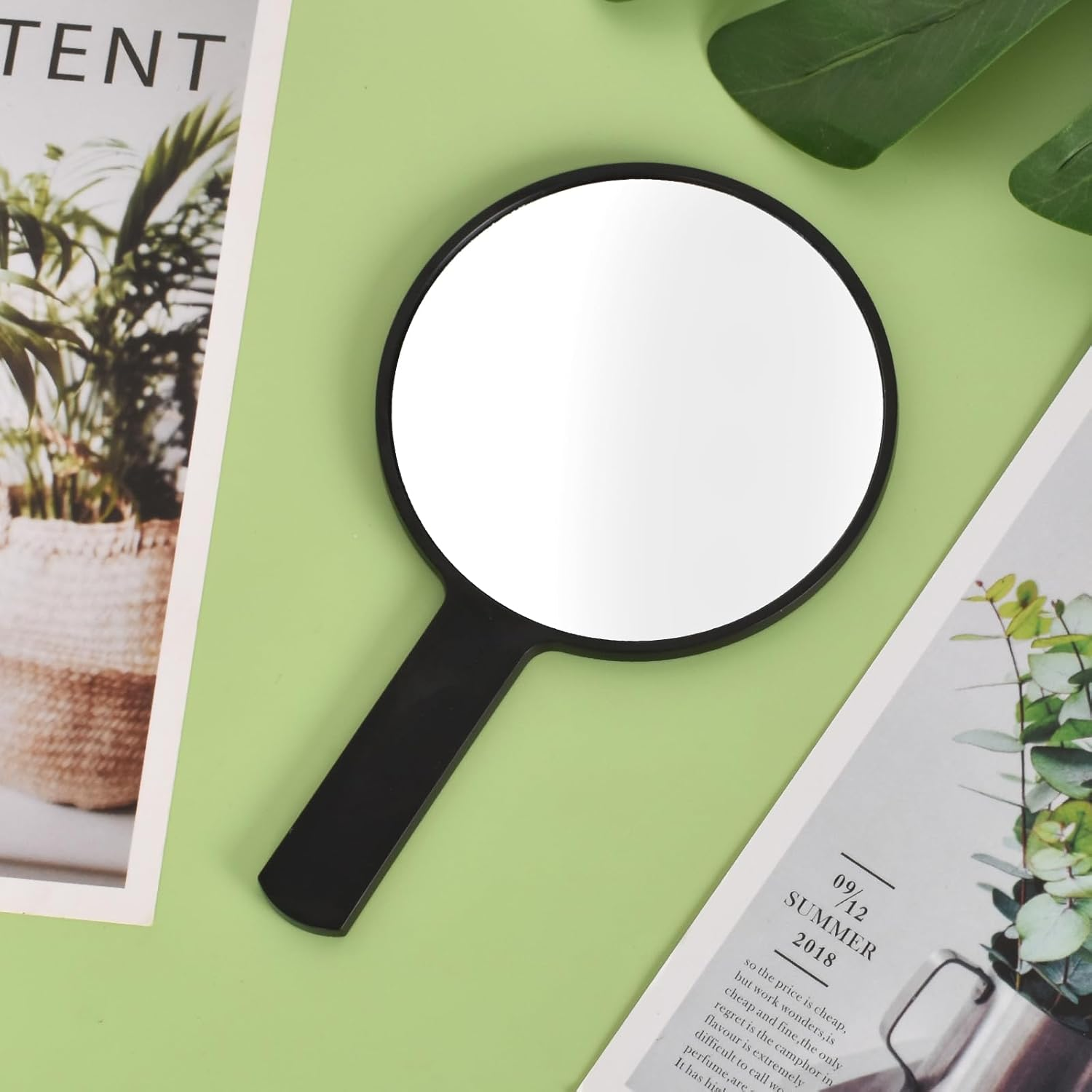 Handheld Mirror, round Makeup Mirrors with Handle, Hairdresser'S Shaving Mirror, Cosmetic Mirror, Pocket Mirror for Handheld Use, Home, Travel (Round Black) - Round Black image number 2