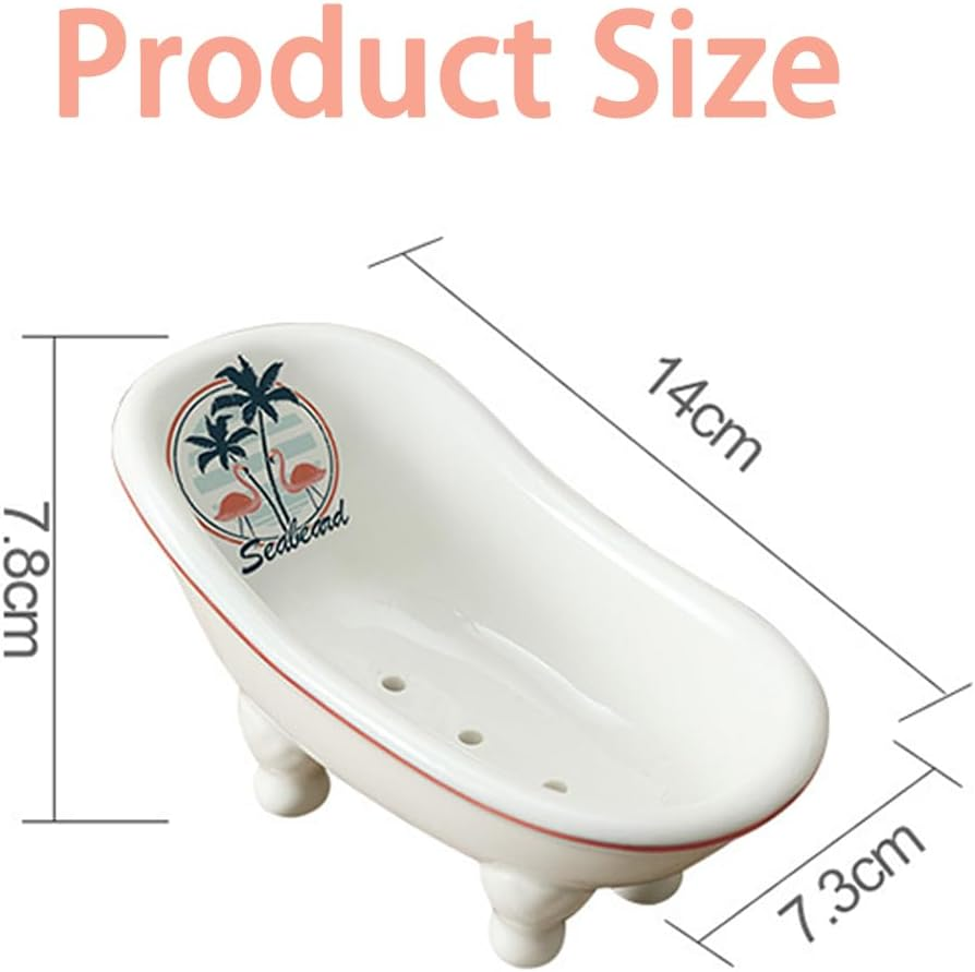 Ceramic Bathtub Soap Dish,Soap Carrier,Drain Soap Box,Vintage Decorative Soap Dish,Bathtub Shape Soap Holder,For Bathroom,Hotel,Kitchen,Home Decor image number 2