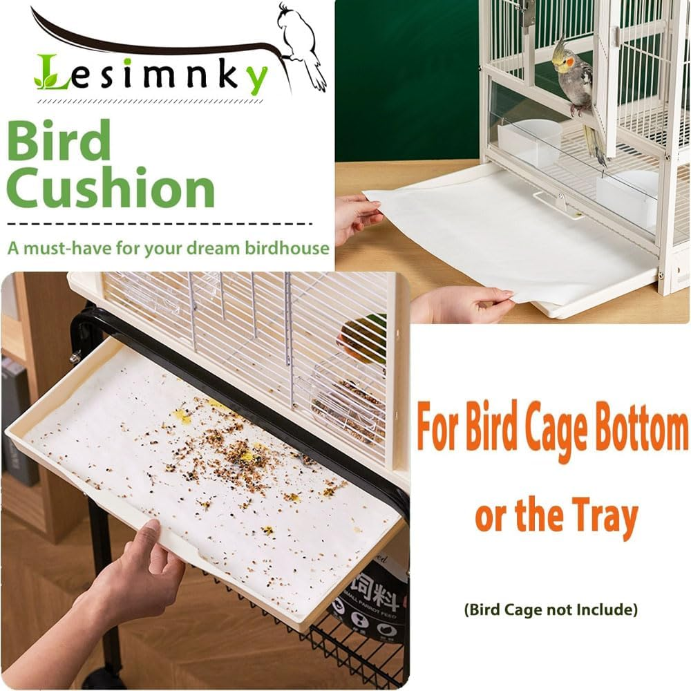 Lesimnky 120 Pieces Bird Cage Liners-11'' X 17''Disposable Non-Woven Bird Cage Paper Liners Precut Absorbent Fecal Tray Cages Cushion Pad Mat Cuttable Pet Animal Cages Cushion for Parrot (White) image number 6