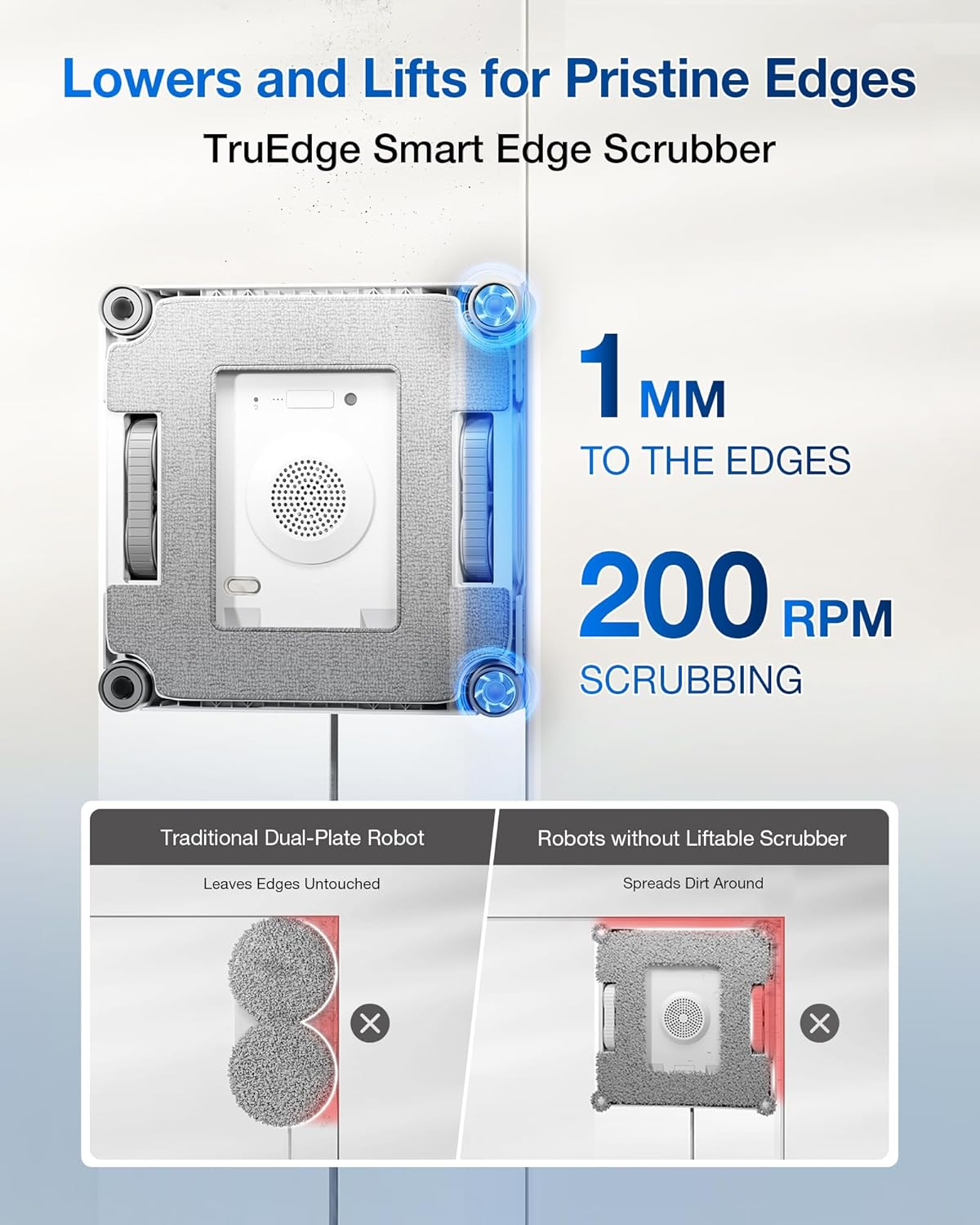 ECOVACS WINBOT W2S Window Cleaning Robot, Intelligent Edge-To-Edge Cleaning with Truedge Scrubbers, 3 Water Nozzles, 10-Level Safety System, Win-Slam 4.0 Route Planning, Even Climbing System image number 3