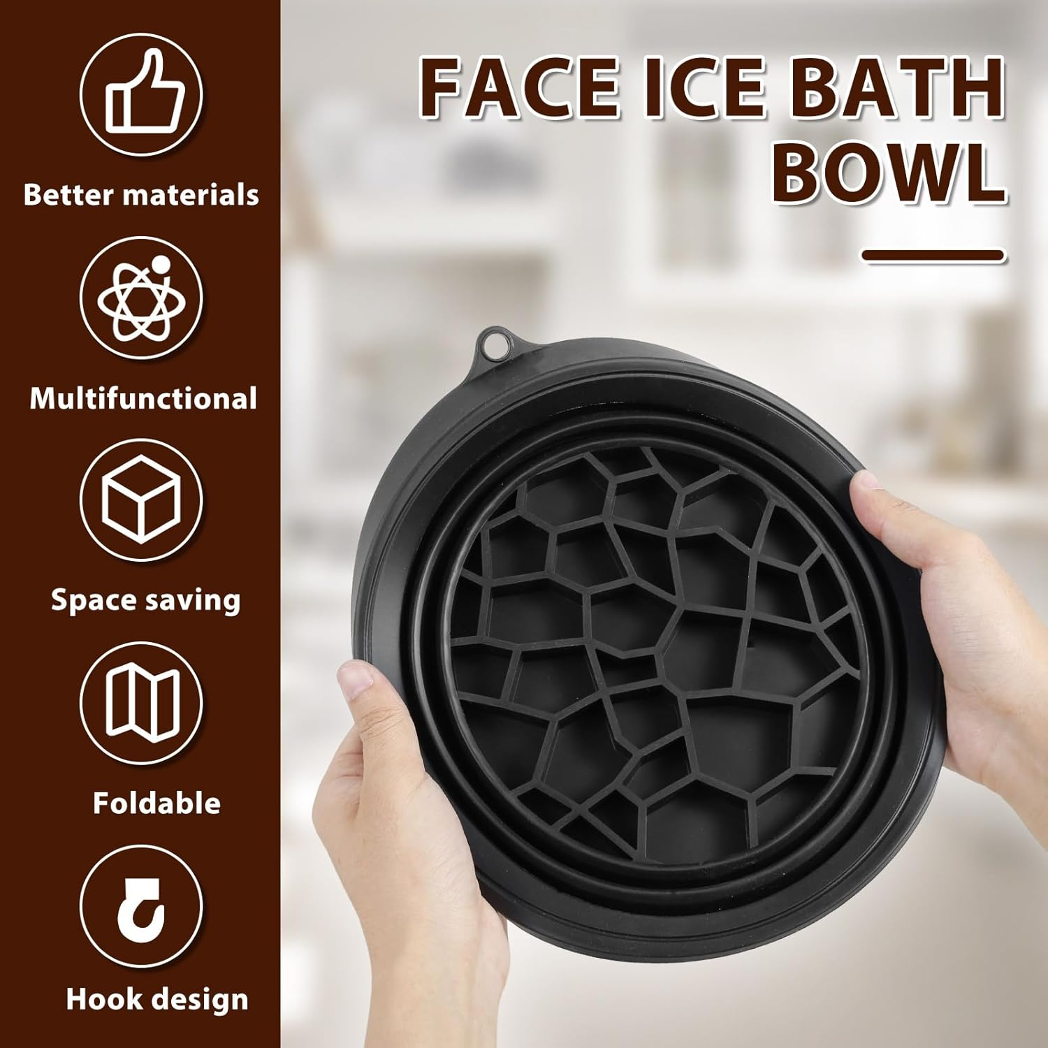 NIPUAEGO 1Set Silicone Ice Bath Bowl, Convenient Design Basin Space Saving Portable Washing Basin with Built in Ice Tray for Home and Travel 26X23X10Cm (Black) - Purple image number 4