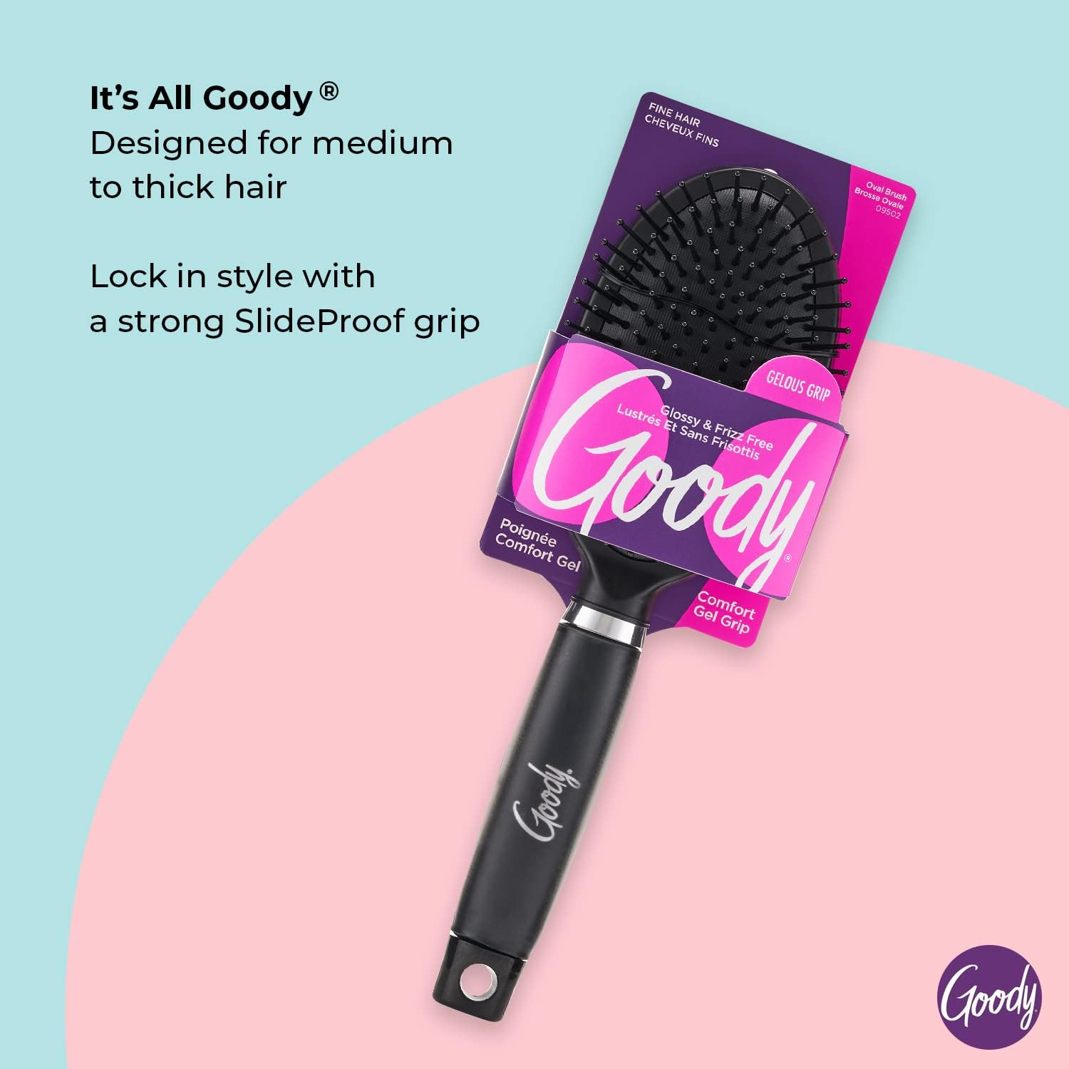 Goody Oval Hair Brush with Gelous Grip - for All Hair Types - Ion Infused Bristles for Frizz-Free and Glossy Styling - Pain-Free Hair Accessories for Women, Men, Boys, and Girls - Black image number 3