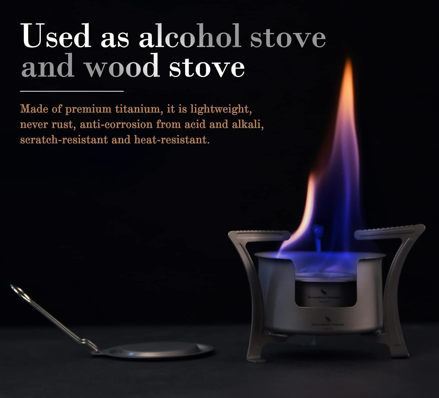Boundless Voyage Titanium Alcohol Stove Spirit Burner with Fire Cover Outdoor Wood Stove with Stands Brackets Camping Multi-Fuels Ultralight Backpacking Stove ((Stove + Bracket)) image number 4
