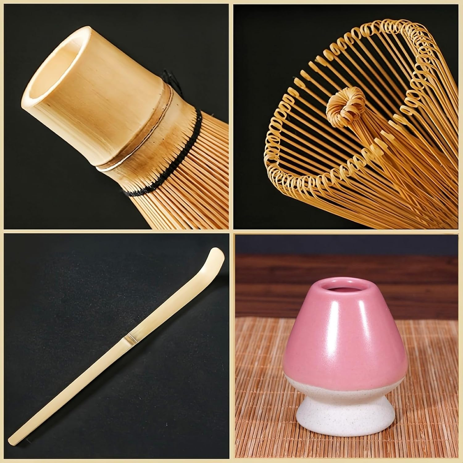 Matcha Whisk Set 7Pcs Matcha Bowl Sets Pink Matcha Tea Bowl Bamboo Whisk Matcha Scoop Whisk Holder Scoop Holder Stainless Steel Tea Steel Sifter Tea Cloth Japanese Matcha Tea Accessory image number 4