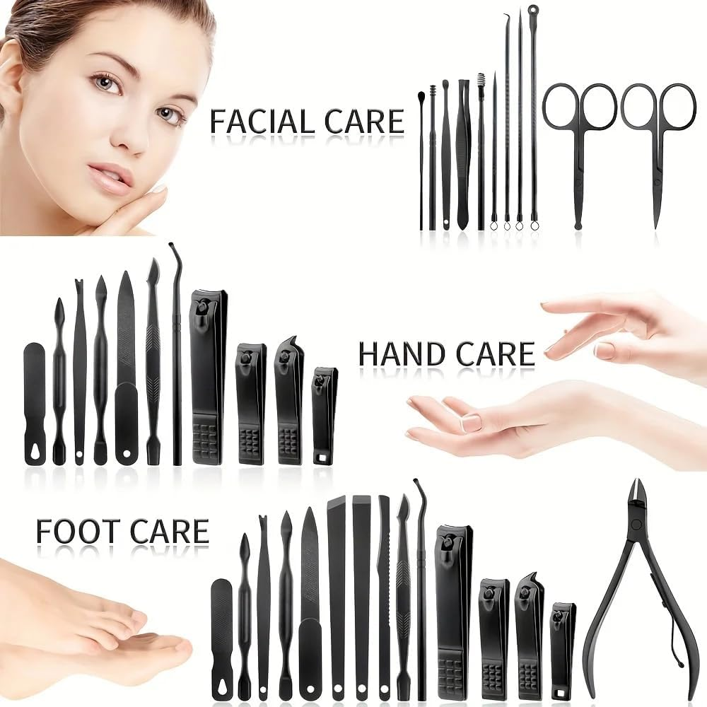 Hisxus Brown Manicure Set Professional Nail Clipper Kit-26 Pieces Stainless Steel Manicure Kit,Nail Care Tools with Luxurious Travel Case for Man&Women Gift image number 2