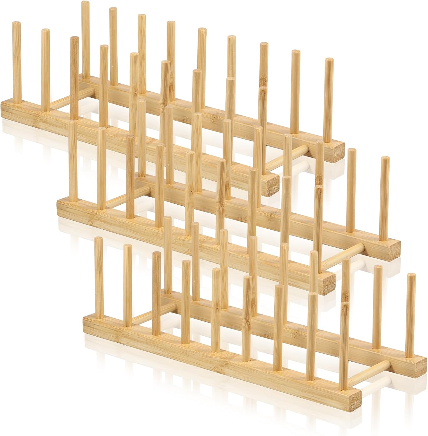 3 Set Natural Bamboo Dish Drying Rack Pot Lid Holder Bamboo Plate Dish Rack Kitchen Cabinet Organizer Multifunctional Rack for Books/Tablet/Cup/Keyboard/Cutting Board image number 4