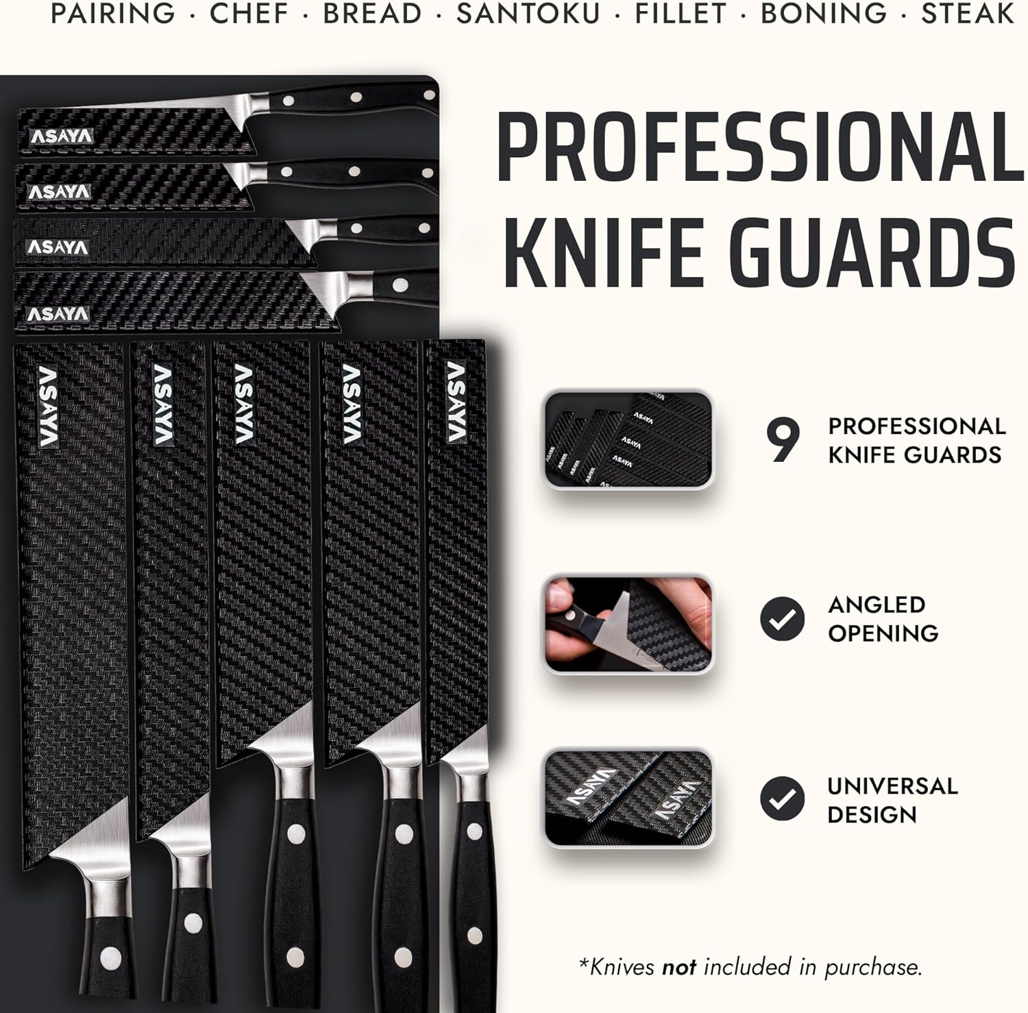 Professional Knife Edge Guards - Universal Blade Covers - Extra Strength, ABS Plastic and Bpa-Free Felt Lining, Non-Toxic and Food Safe - Knives Not Included (9Pcs) image number 2