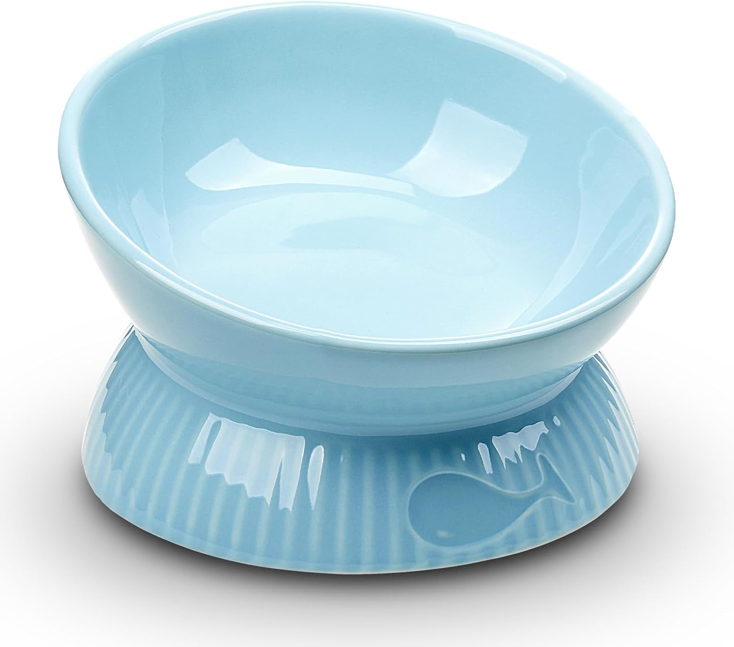 Elevated Cat Bowl, Ceramic Tilted Cat Food Bowl, anti Vomiting, Stress Free on Neck and Spine, Spill-Proof, Anti-Tipping, Dishwasher Safe, Raised Cat Bowls for Indoor Cats, Dry/Wet Food, Blue