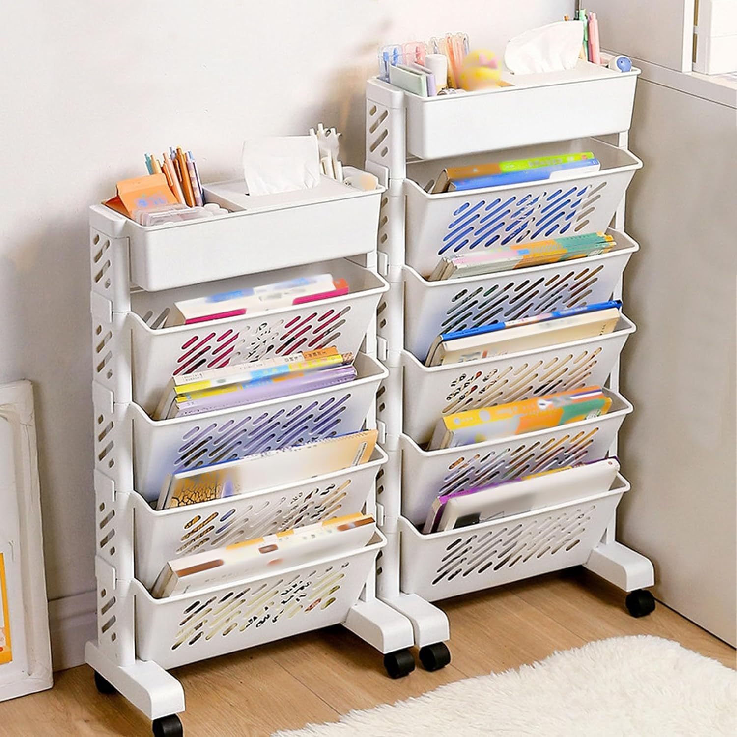 Rolling Plastic Organizer Shelf for Study with Removable and Rotating Bookcase with Multi-Level Capacity for Books, Magazines and Homework (5 Layer) image number 2