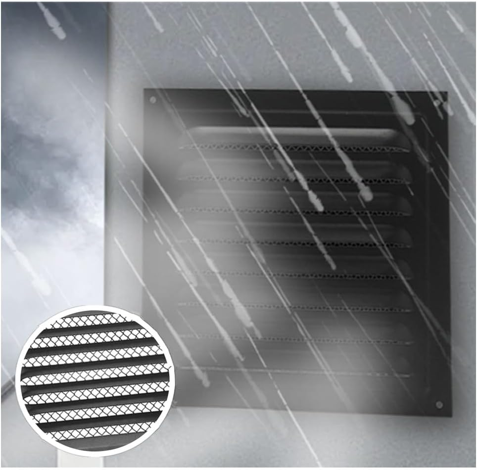Black Air Vent Cover, Attic Vent Soffit Vent Aluminum Wall Vent Metal Shed Vent Square Vent Louver Vent Grille with Built-In Insect Screen for Exterior Door House Attic Garage Ceiling, 15Cmx15Cm image number 4