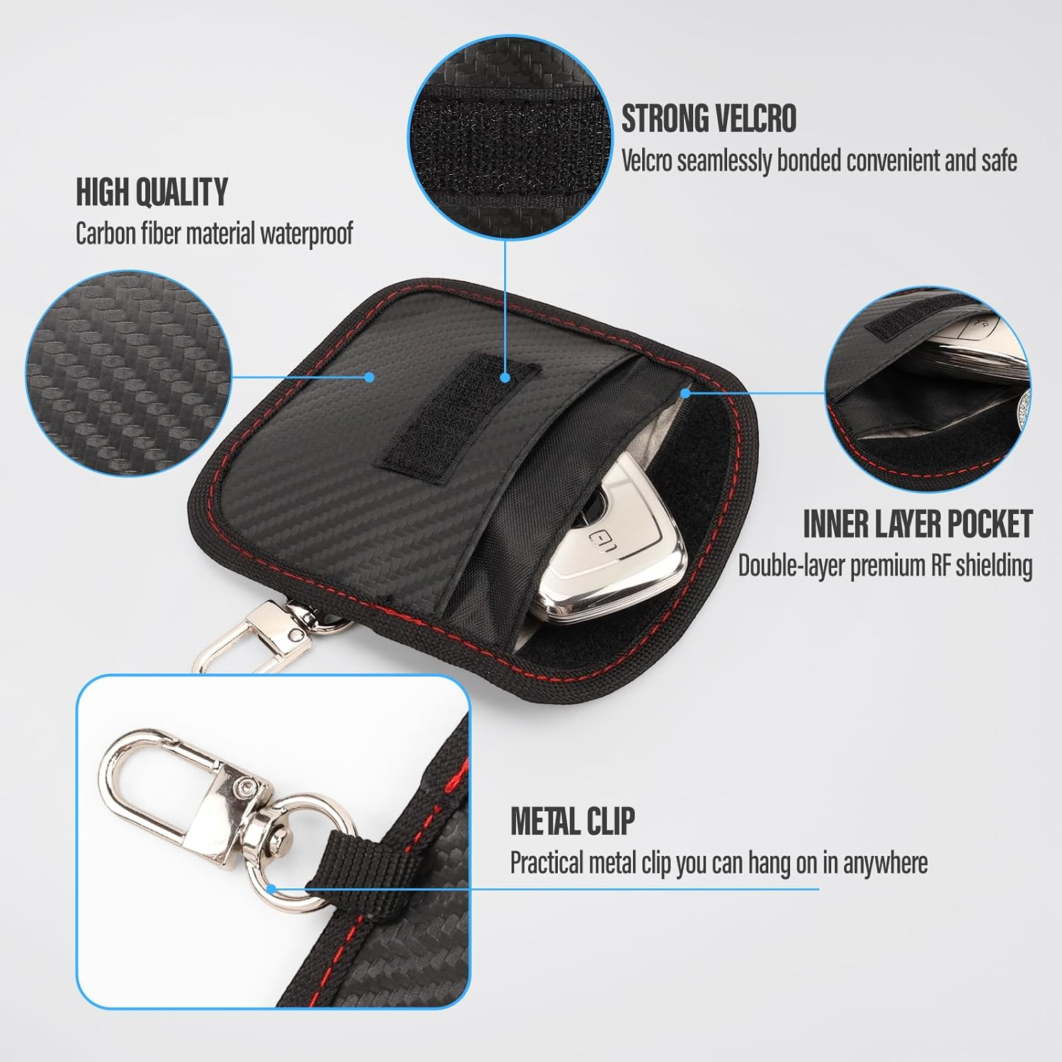2 Pack Faraday Pouch for Car Keys, Faraday Bag, Car RFID Signal Blocking Holder, Key Fob Protector, Anti-Theft Key Fob Case with Carbon Fiber Material (Horizontal) image number 5