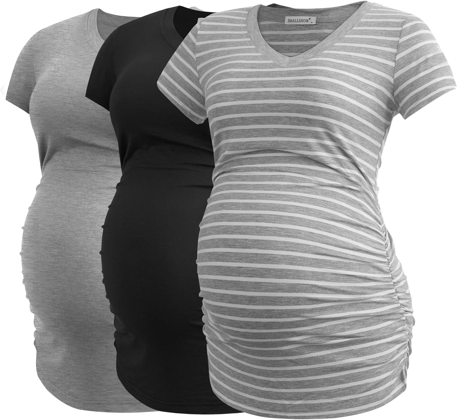 Smallshow Women'S V Neck Maternity Clothes Tops Side Ruched Pregnancy T Shirt