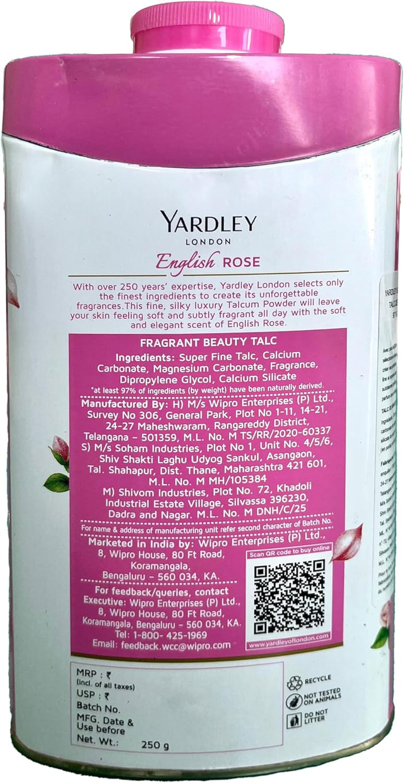 Yardley English Rose Perfumed Talc, 250 G image number 1