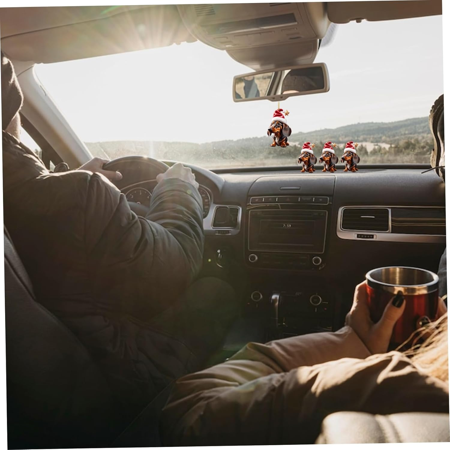 Dachshund Christmas Ornaments 7Pcs Hanging 2D 3.15In Acrylic Cute Vibrant Decor for Christmas Tree Wreath Garland Car Interior Type2 image number 4