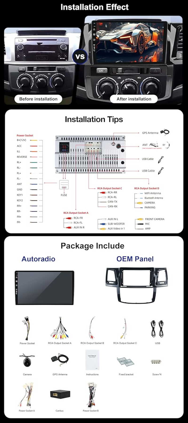 Android 14 IPS Car Stereo for Toyota Fortuner Hilux Revo Vigo (2005-2014) - 2G+32G - Wireless Carplay/Android Auto - Rear Camera Free - 9 Inch 2 Din - DAB Steering Wheel Fast-Boot GPS Navi image number 2