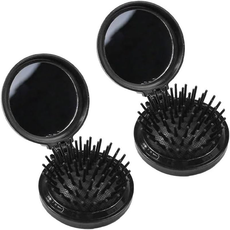 2Pcs Mini Foldable Hair Brush, Scalp Massage Function round Pocket Hair Brush for Travel, Home, and Office Use (White)