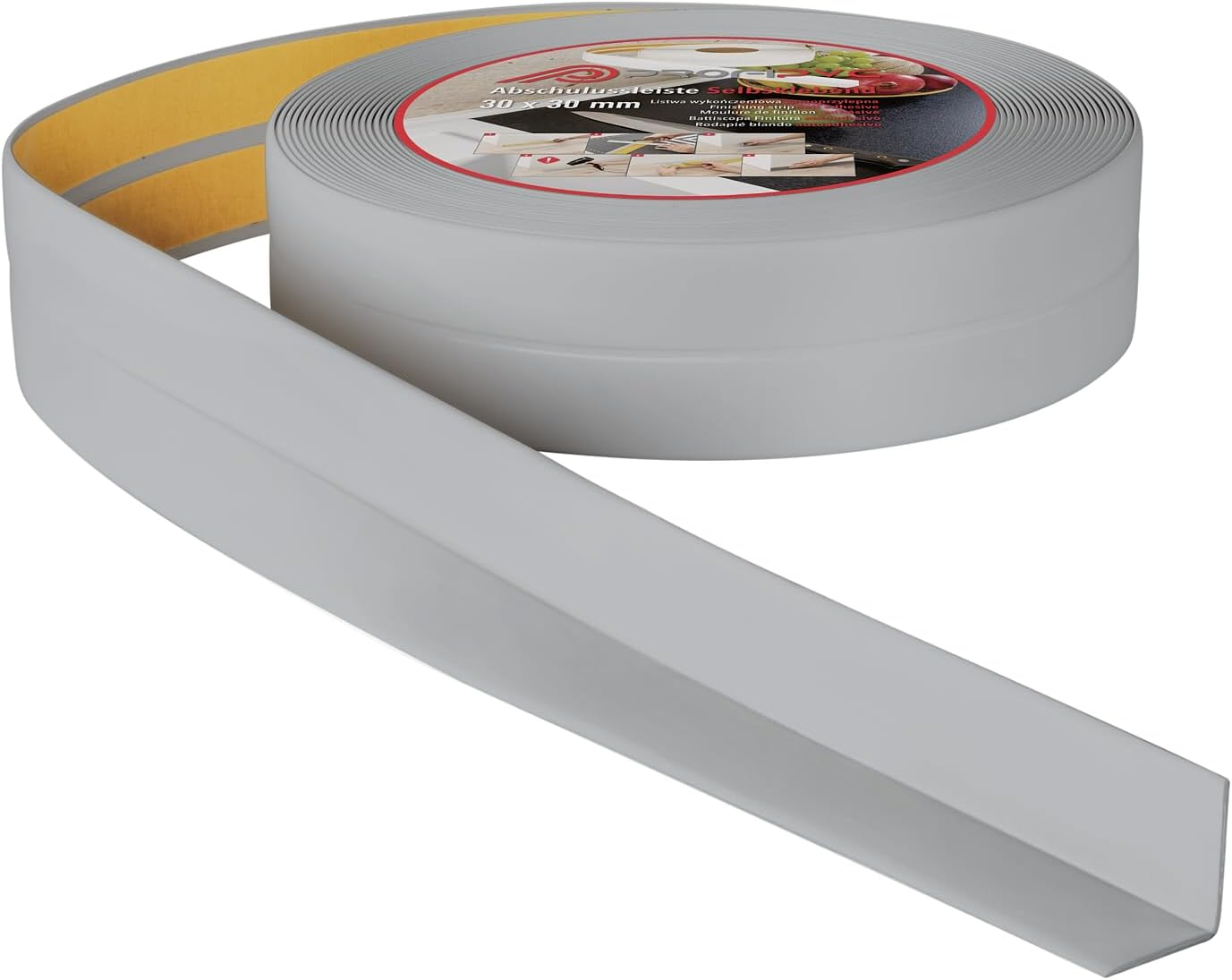 Profipvc Soft Skirting Board, 30 X 30 Mm, 10 M, for Kitchen and Bathroom, Self-Adhesive PVC End Strip, Flexible Kink Strip, Joint Sealing Tape, Light Grey