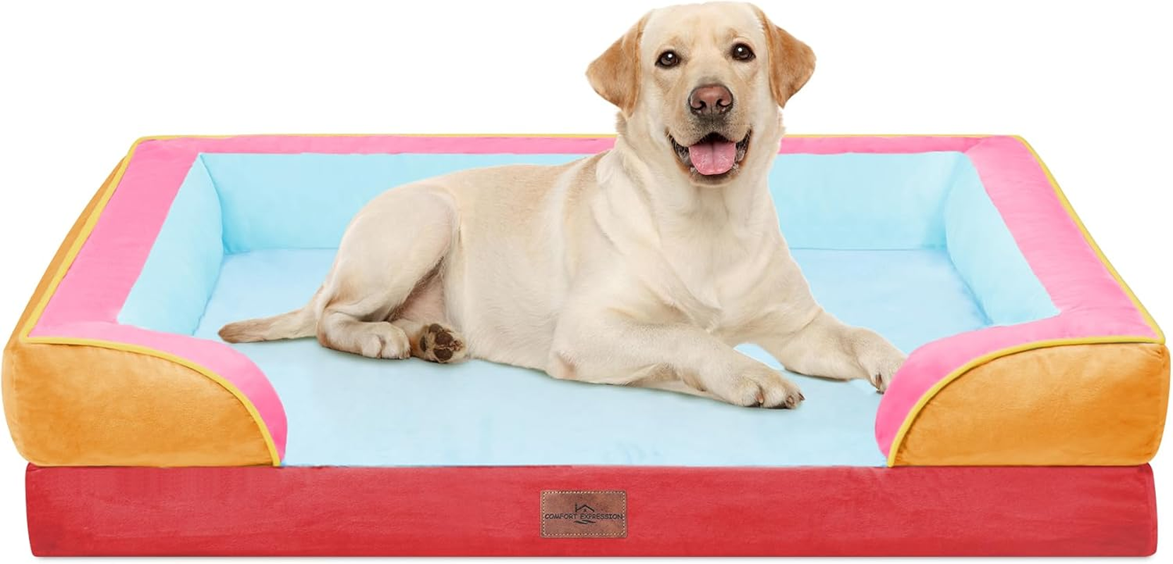 Comfort Expression Dog Bed for Extra Large Dogs, Waterproof Orthopedic Bed, Breed Durable PV Washable Sofa White, with Removable Cover Zipper, Jumbo-45''X35'' - 45.0"L X 35.0"W X 8.5"Th, Miami