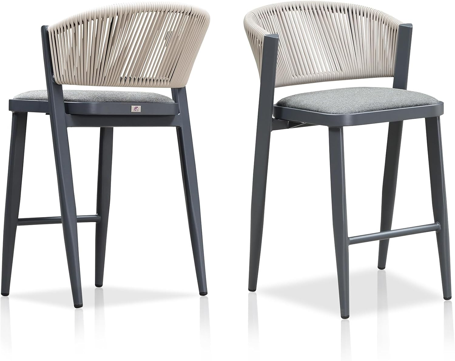 Purple Leaf Bar Stools All Weather Metal Outdoor Chair with Comfy Rattan Back and Cushion Modern Bar Height Stool for Patio Balcony Pool Dining Room Outdoor Indoor,Grey