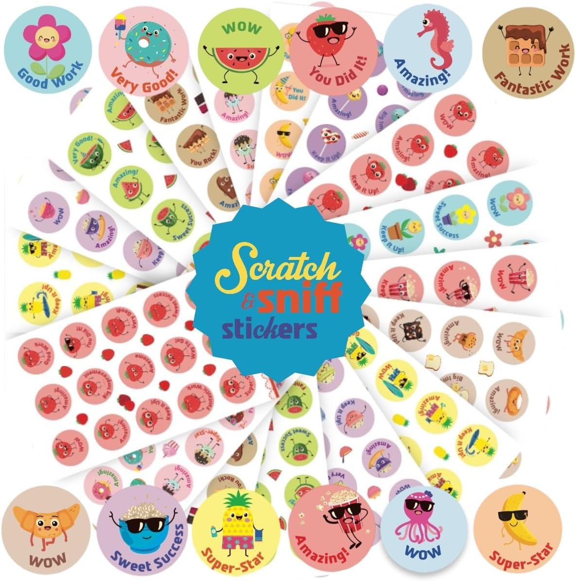 Smelly Stickers Scratch and Sniff, 24 Sheets, 12 Different Scents, Motivational Reward Stickers for Kids and for Teachers (360) image number 1