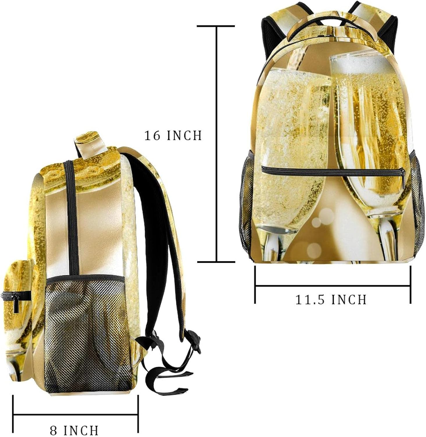 Happy New Year Sparkling Wines Backpack Students Shoulder Bags Travel Bag College School Tote Backpacks