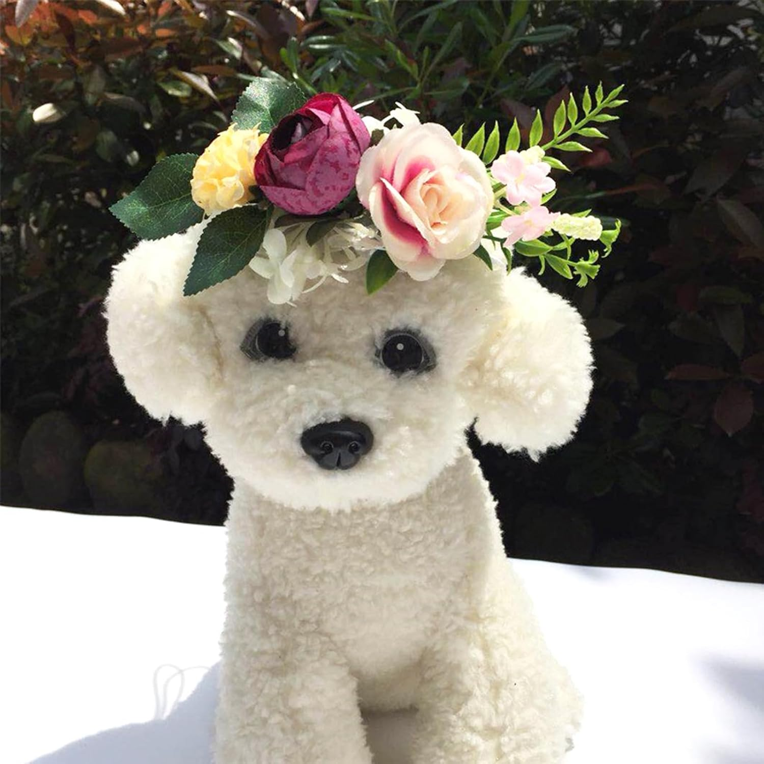 Lopsity Adjustable Dog Flower Headband Pet Flower Crown Headwear for Wedding Festival Artificial Floral Garland Dog Photography Props (Style-A) image number 1