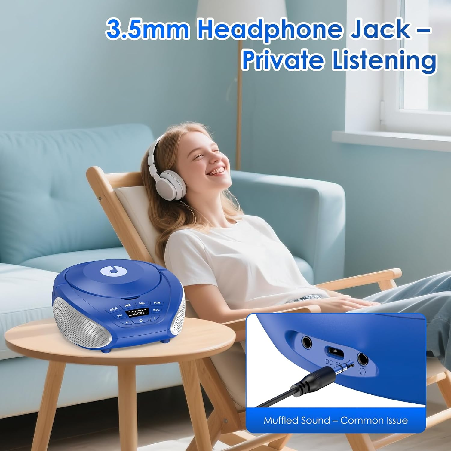 Gueray CD Player Boombox Stereo Sound Speaker with Bluetooth AM/FM Radio USB MP3 Playback 3.5Mm AUX Input Headphone Jack LCD Display(Blue+Silver) - Blue+Silver image number 2