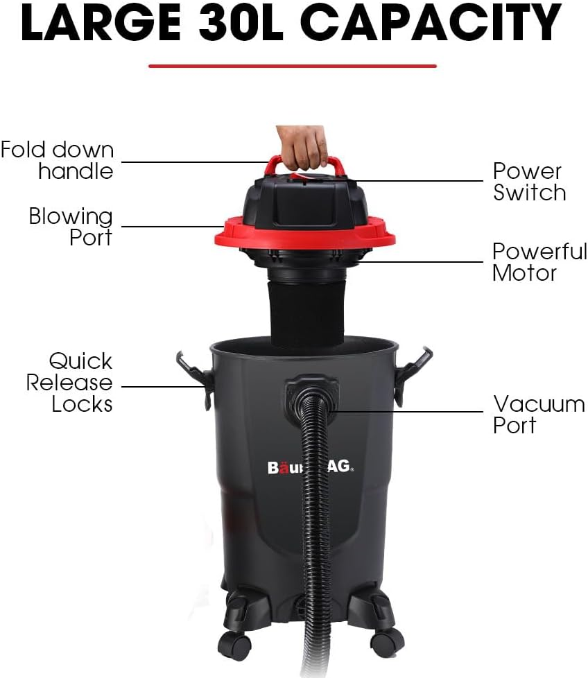 Baumr-Ag 30L 1200W Wet and Dry Vacuum Cleaner, with Blower, for Car, Workshop, Carpet image number 6