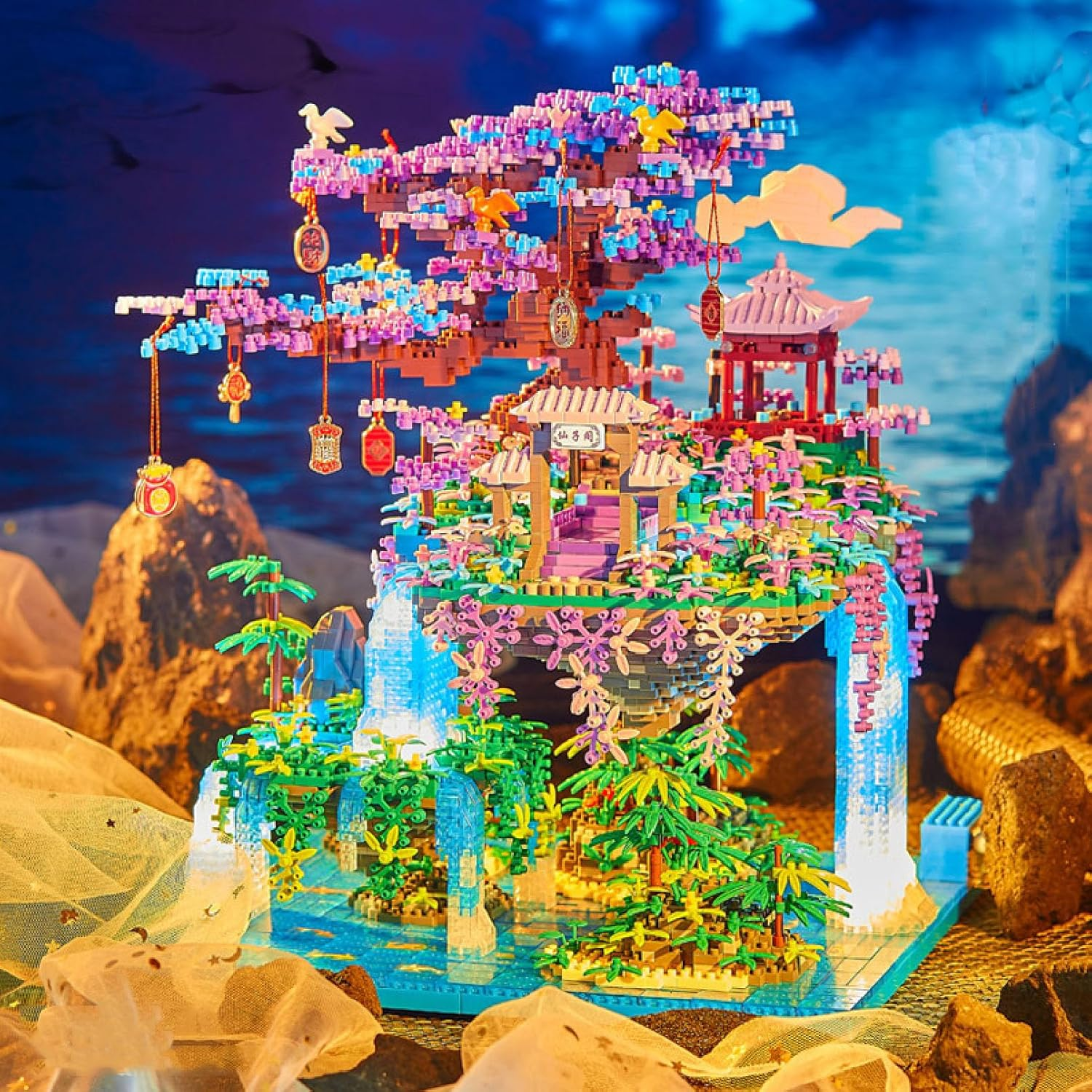 Cherry Blossom Tree House Micro Blocks Model Kit with LED Lights - 2134PCS Building Set for Adults & Teens 14+, STEM Educational Modle Sets, Elegant Home Decor & Unique Gift image number 1