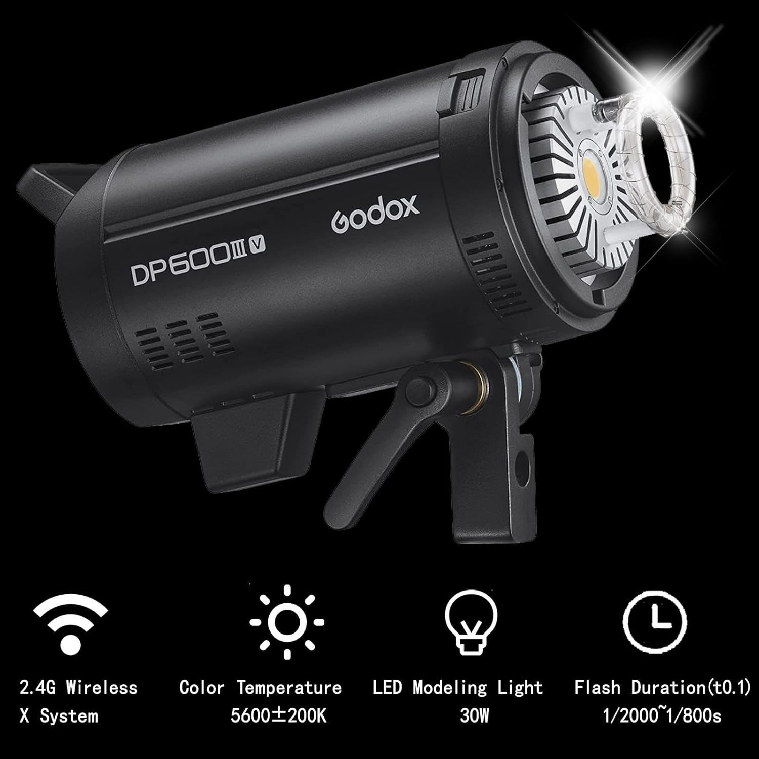 Godox DP600III-V DP600IIIV 600Ws Professional Studio Strobe Flash Light,Gn106 0.1-1S Recycle Time,2.4G X System,Bowens Mount W/30W LED Modeling Lamp for Wedding,Portrait,Fashion,Product Photography image number 4