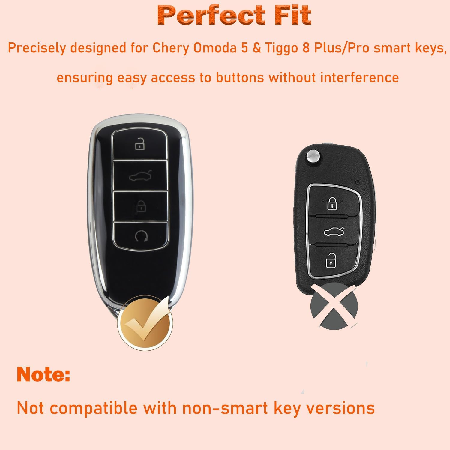 SILHOL Car Smart Key Fob Case, TPU Key Fob Cover for Chery Omoda 5 and Tiggo 8 Pro (Black) image number 2