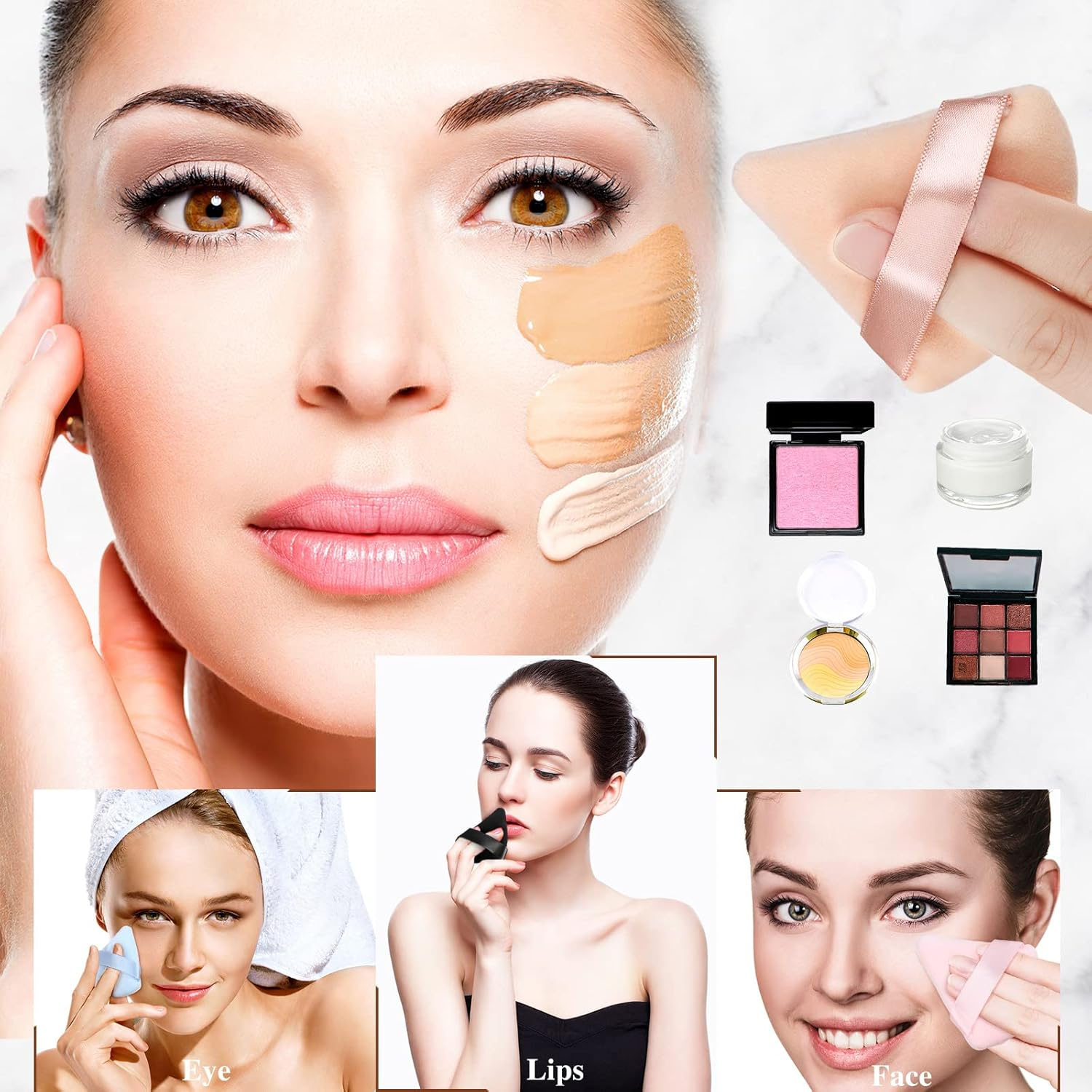 Suclain 48 Pcs Velour Triangle Powder Puff Soft Velour Makeup Puff for Face Powder Makeup Triangle Sponges for Wet and Dry Cosmetic Foundation Loose Mineral Body Tool(Bright Color)