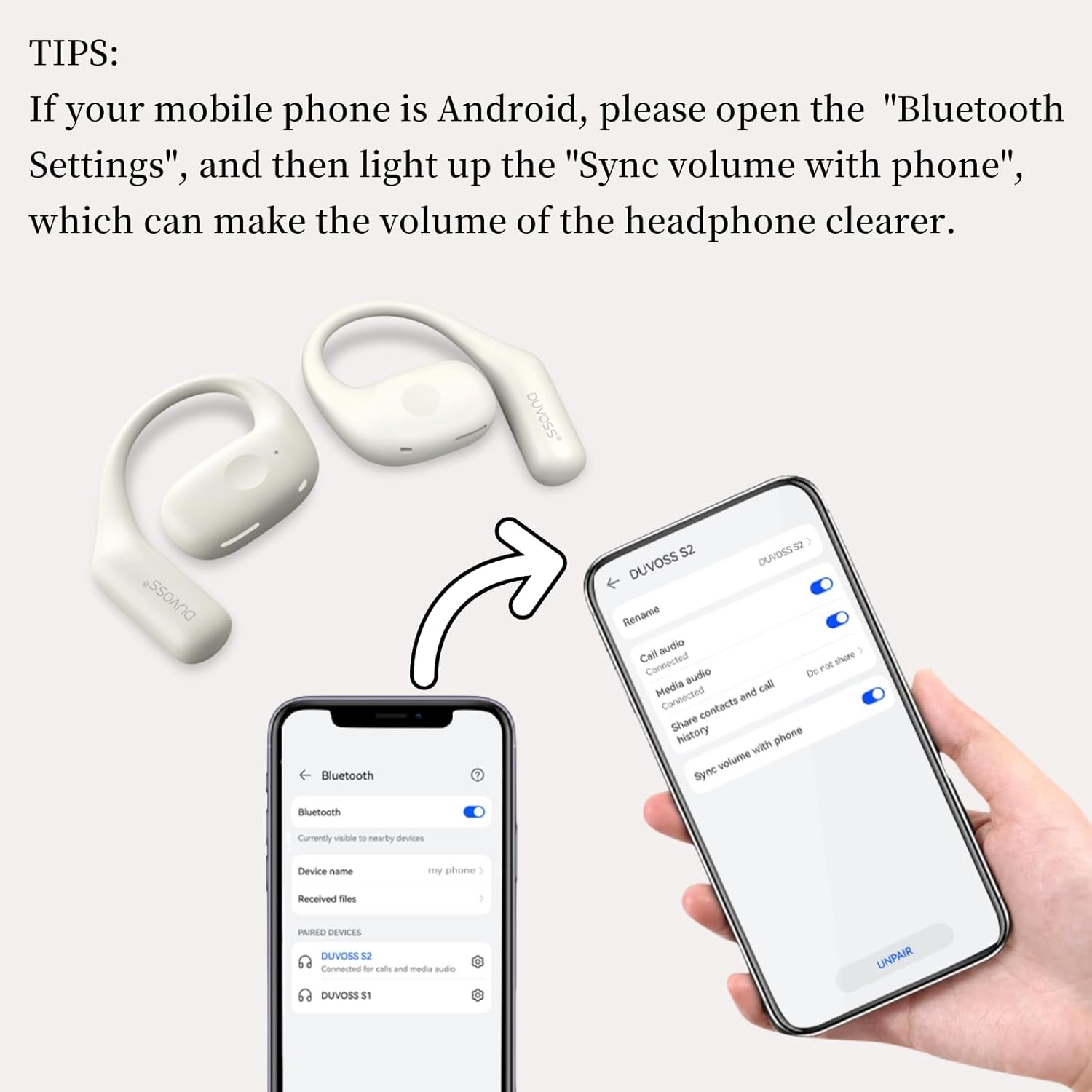 DUVOSS Open-Ear Headphones, True Wireless Earbuds with Microphone, Lightweight, Bluetooth 5.3 Headphones with IPX4 Waterproof, Headsets with Ear Hooks, Air Line Sports Earphones for Workouts Running image number 2